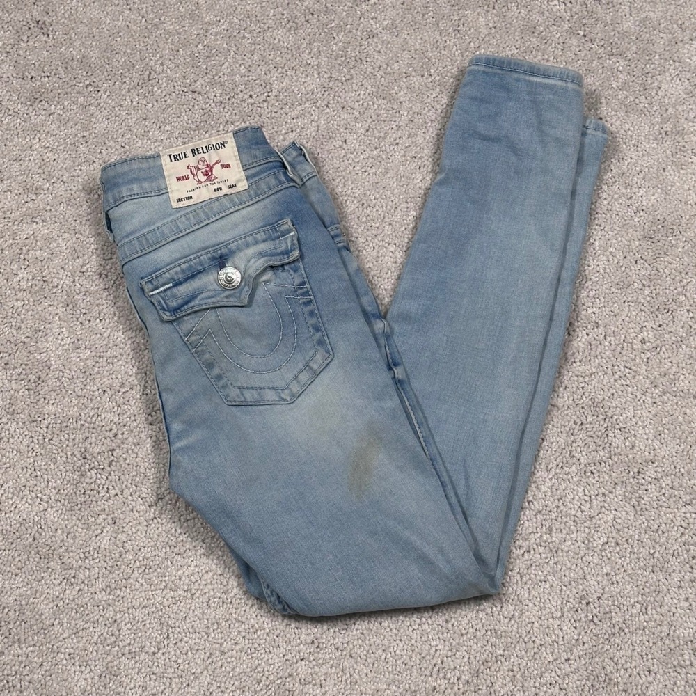 True Religion Halle Mid Rise Super Skinny Jeans Women Size 28 Light Wash